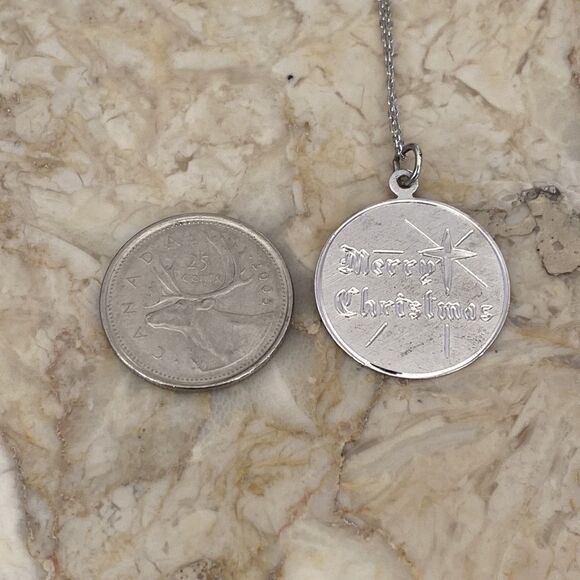 925 Sterling Silver Merry Christmas Pendant Necklace 20” Chain - Picture 7 of 7